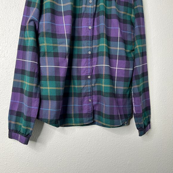 L.L. Bean Signature Plaid Flannel Shirt Small Purple Green Button Up Cotton - Picture 3 of 7